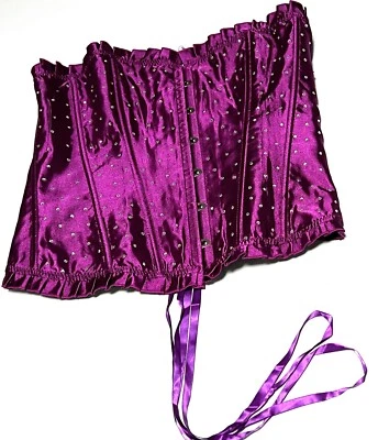 Women's 4XL Purple, Damask Bling, Lace Up, Overbust Corset Saloon Front Hooks - Image 1 of 4