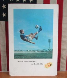 Vintage 1960s Kodak Camera Film Soccer Photograph Advertising Sign Store Display - Picture 1 of 9