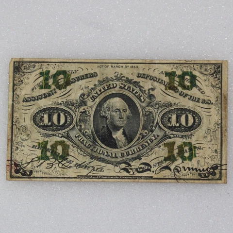 1863 United States US 10 CENT 10C THIRD ISSUE FRACTIONAL CURRENCY NOTE GOOD SU14 Cover