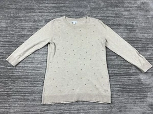 New York & Company Sweater Womens Large Beige Pearl Studded Longsleeve Casual - Picture 1 of 12