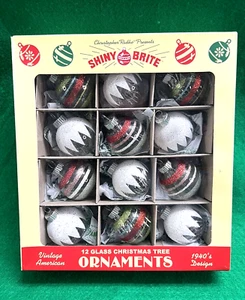 New Box of 12 Shiny Brite Christmas Glass Ornaments by Christopher Radko Tinsel - Picture 1 of 12