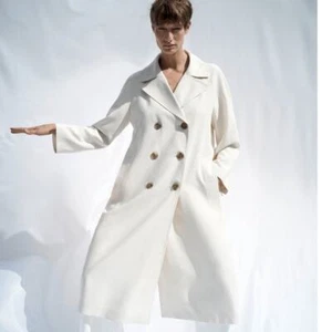 NWT ZARA | S | Flowy Trench Coat Oversized Minimalist Modern Jacket Ivory Women - Picture 1 of 4