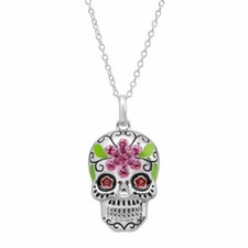 Crystaluxe Flower Sugar Skull Pendant - Sterling Silver