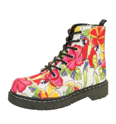 TUK Footwear Womens Tropical Parrot Floral Print Combat Boots Size 7 - Image 1 of 4