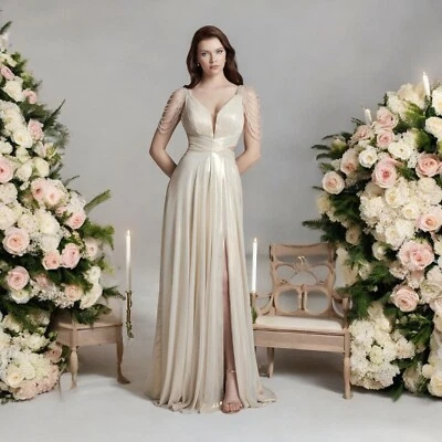 Elegante vestido de noche de perlas brillantes para mujer con cortinas de hombro con cuentas Foto 1 de 4