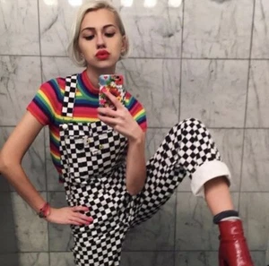 Black and White Checkered Jumpsuit Checkerboard Lattice Pocket Loose Overalls - Picture 1 of 12