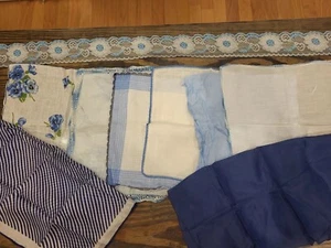 Lot of 6 Vintage Hankies Crocheted Edges, 2 Silk Scarves, Lace Blue And White - Picture 1 of 24