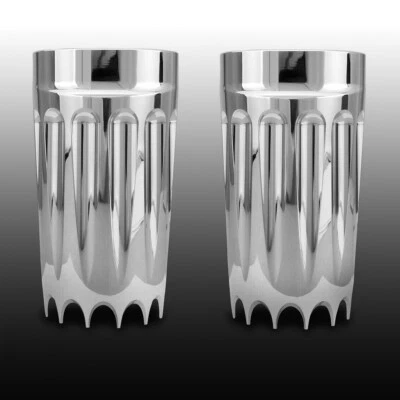 Botas de garfo tampa sinos de vaca engrenagem cromada corte CNC para Harley Touring FLHR FLHX FLHT - Imagem 1 de 2