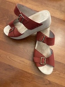 Dansko Red Double Strap Suede Platform Slip on Sandal Women SZ 41 - Picture 1 of 12