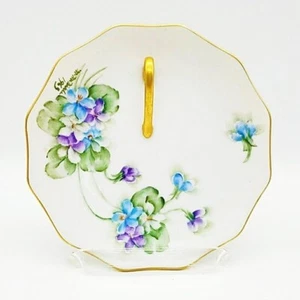 Nappy Lemon Dish Violets Hand Painted Porcelain Gold Accents Handle Signed Dated - Picture 1 of 5