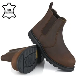 HERREN LEDER CHELSEA HÄNDLER SICHERHEIT STAHL ZEHENKAPPE STIEFEL ARBEITSSCHUHE GRÖSSE - Bild 1 von 5