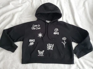 OBEY FLASH Women's Cropped Embroidered Hoodie Black MEDIUM Hooded Sweatshirt EUC - Picture 1 of 11