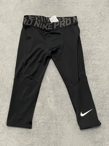 Nike Pro Boys Training Tights Small Black 3/4 Running Base Layer BV3506-010 - Picture 1 of 14