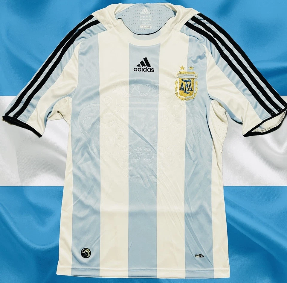 Camiseta Argentina local 2008/09 Adidas adulto pequeña camiseta de fútbol 9/10 WC Qual Kit Foto 1 de 4