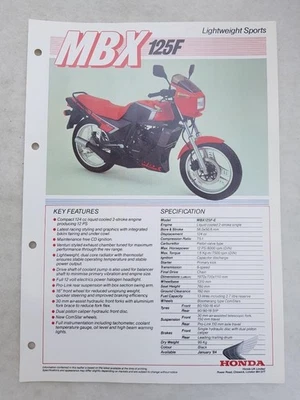 HONDA MBX125F LIGHTWEIGHT SPORTS Motorcycle Sales Spec Leaflet JAN 1984 - Image 1 of 2
