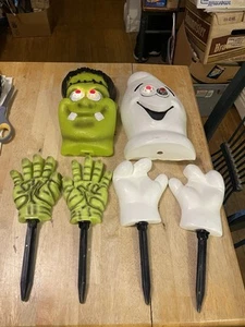 Blow Mold Ghost Head & Hands and Frankenstein Head & Hands Yard Halloween - Picture 1 of 10