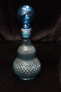 TURQUOISE HOBNAIL DIAMOND POINT GENIE BOTTLE 7 3/8" TALL MINT - Picture 1 of 4