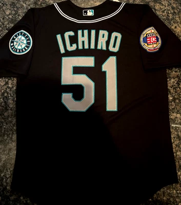 Brand New Ichiro Seattle Mariners #51 2025 HOF 2patch Stitched Jersey Black MENS - Image 1 of 4