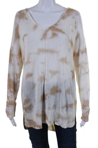 Neely Womens Long Sleeve Open Knit V Neck Sweater White Brown Cotton One Size - Picture 1 of 6