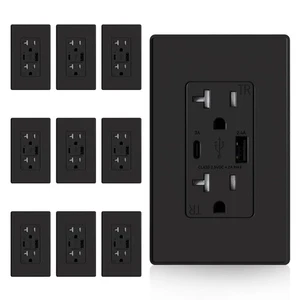 USB Charger Wall Outlet, USB Receptacle with Type A & Type C USB Ports, 20 Am... - Picture 1 of 9