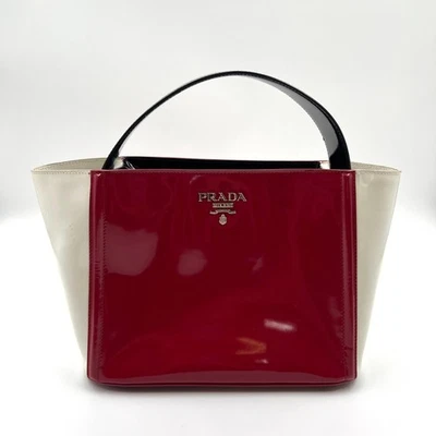 Bolso de Mano Prada Vernice Tricolor Blanco Rojo Negro Cuero Saffiano Asa Superior Foto 1 de 4