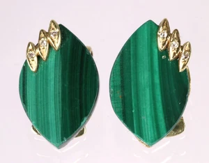 Wunderschöne Malachit Ohrclips 585 Gold +6 Brillanten Diamant Ohrringe ear clips - Bild 1 von 13