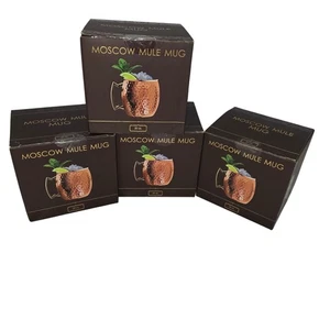 Moscow Mule Mug 20 Oz Lot 4 Hammered Copper Finish Stainless Steel Brass Handle  - Picture 1 of 8