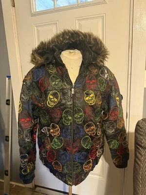 Chaqueta de cuero vintage Legacy calaveras adulto L capucha de piel rara ver fotos Foto 1 de 4