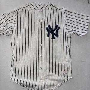 VINTAGE New York Yankees Trikot Herren Large weiß Rawlings Nadelstreifen Made in USA - Bild 1 von 8