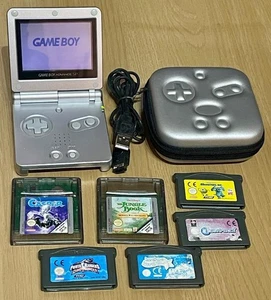 SILBER NINTENDO GAMEBOY ADVANCE SP AGS-001 KONSOLE SYSTEM & 6 SPIELE POWER RANGERS - Bild 1 von 10