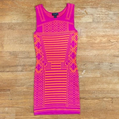Vintage Soft Knit Dress Size XS 90s Striped Geometric Print Sleeveless Bodycon - Image 1 of 4