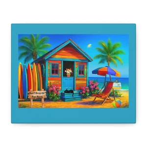 Strandhaus Leinwandbild, Küstendekoration, Surfen, Tropisches Strandhaus 10x8 - Bild 1 von 5