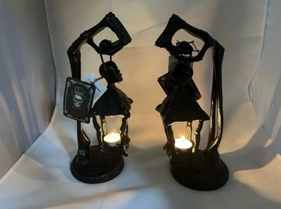 病毒万圣节装饰骨架灯笼哥特式女巫装饰金属烛台  — 第 1/3 张图片