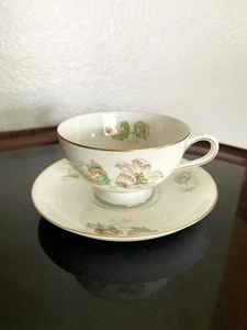 Vintage Thomas Porcelain Germany Floral Tea Cup & Saucer Set Gold Accents - Picture 1 of 6