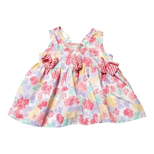 Vintage Bonnie Jean Kleinkind Sommerkleid kein Größenetikett gestreift Schleifen Blumendruck  - Bild 1 von 9