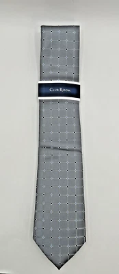 CLUB ROOM WAYNE REJILLA AZUL/GRIS LUNARES CUADRADO SEDA/POLIÉSTER CORBATA CUELLO NUEVA CON ETIQUETA Foto 1 de 4
