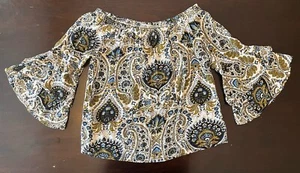 Blusa Solitaria Fuera del Hombro Paisley Top Boho Campesina Talla L Mangas Campana - Imagen 1 de 14