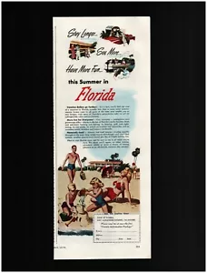 Anuncio impreso original de arte de playa turismo de verano de Florida 1950 ~ envío rápido ~ - Imagen 1 de 1