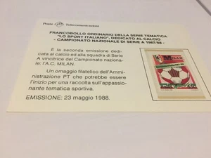 FRANCOBOLLO TEMATICO  " MILAN  VINCITORE CAMPIONATO SERIE A - 1987/1988 "- - Foto 1 di 2