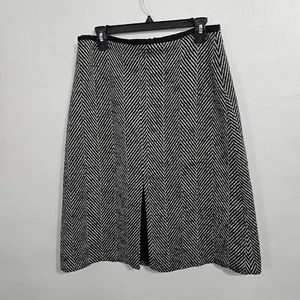 Ann Taylor Black Herringbone A Line Wool Blend Midi Skirt 8. - Picture 1 of 6
