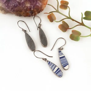 Blue Turquoise Black Turquoise Black Rhodium Electroplated Drop Dangle Earrings - Picture 1 of 3