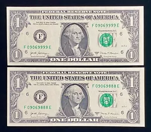 09069_999/888❇️FLIPPER Notes_QUADs_Trinary_X2 MISCUT✴️Fancy Serial Number Bill - Picture 1 of 12