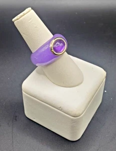 Lavender Jade Tube Ring with 14K Gold and Amethyst Gemstone, size 8 - Picture 1 of 5