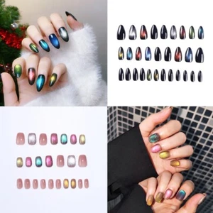 54 Pieces (2boxes) Flashing Light Bulbs, Dopamine Color Cat-Eye Press on Nails - Bild 1 von 13