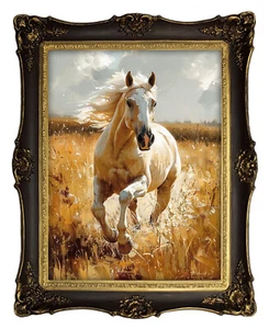 Arte caballo obra de arte decoración imagen 50x40 con marco negro dorado CV9 - Imagen 1 de 3