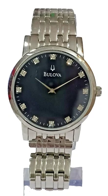 RELOJ HOMBRE 96D106 BULOVA ESFERA NEGRA DIAMANTE ACENTO M-456 Foto 1 de 4