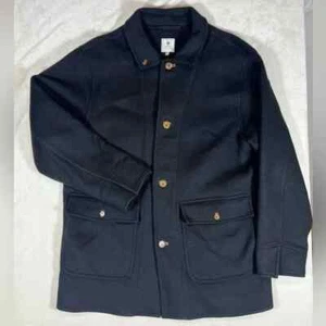 Peter Millar XL Black Wool Blend Overcoat Genuine Leather Details Horn Buttons - Picture 1 of 11