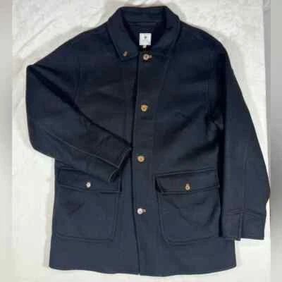 Peter Millar XL Black Wool Blend Overcoat Genuine Leather Details Horn Buttons - Image 1 of 4