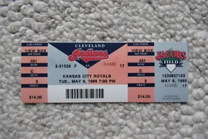 CLEVELAND INDIANS VS ROYALS 5/9/1995 FULL TICKET ~ PAUL SORRENTO (GRAND SLAM HR) - Picture 1 of 1