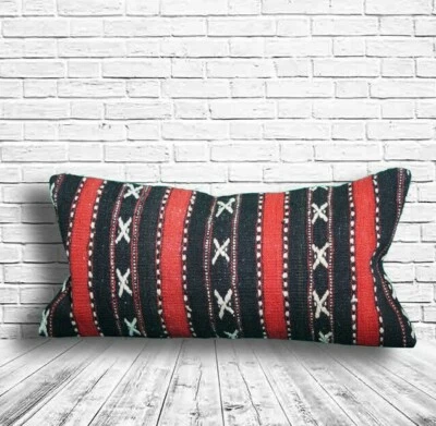 Turkish Kilim Pillowcase 12x24 inches, 30x60 cm Authentic 100% C6, Handmade - Image 1 of 3